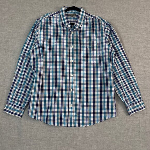 Denver Hayes Classic Fit Button Down Shirt Tattersall Blues Mens XL Long Sleeve - Picture 1 of 9